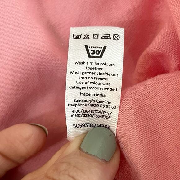 Tu Woman Linen Blend Shirt Size 10 Pink Roll Tab Sleeve Button Down Casual Woven - Picture 7 of 9